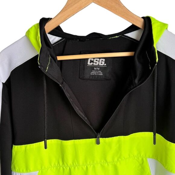 CSG Quarter Zip Pullover Hooded Neon Windbreaker Hoodie Jacket. Pockets. Medium. - Picture 2 of 6